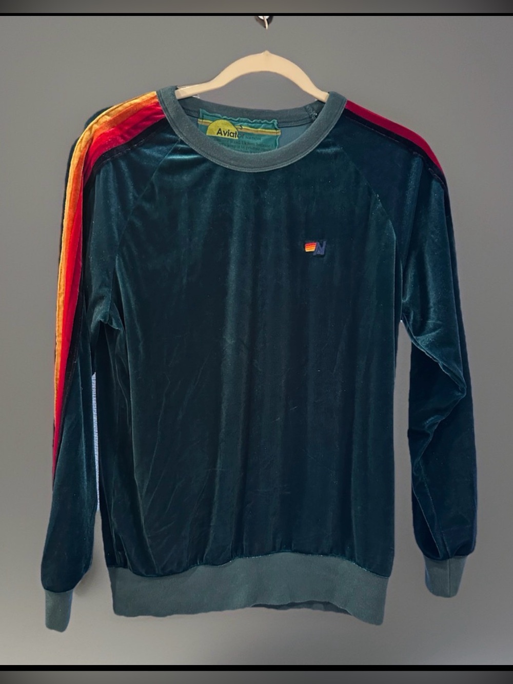 AVIATOR NATION 5 stripe velour pullover sweatshirt S